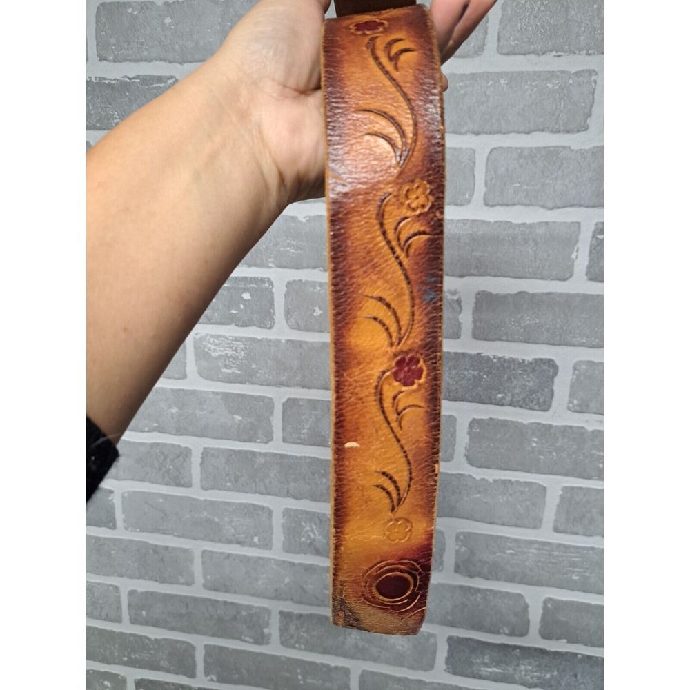 Salvatori Leather Tooled‎ Floral Country Western Hippie COWMIDE BELT Size 32 - Picture 4 of 10